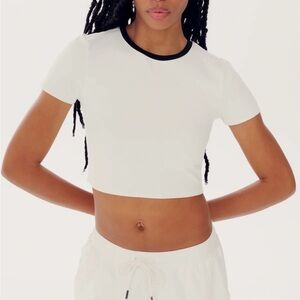 Splits59 Classic White Crop Top with Black Trim